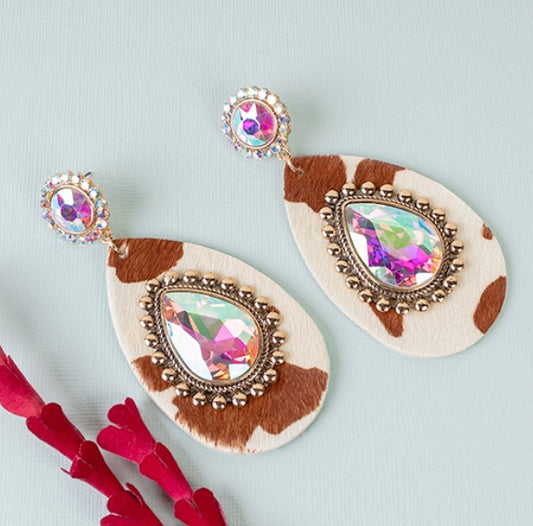 Rhinestone iridescent Animal Hide Earrings - Heather's Heavenly Boutique