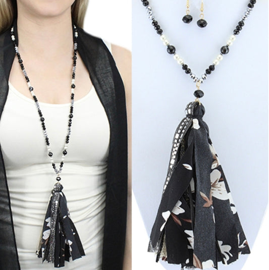 Black Fabric Tassel Necklace - Heather's Heavenly Boutique