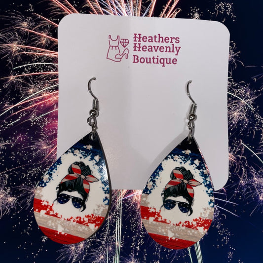 Handmade Sublimation American Patriotic Teardrop Earrings - Heather's Heavenly Boutique