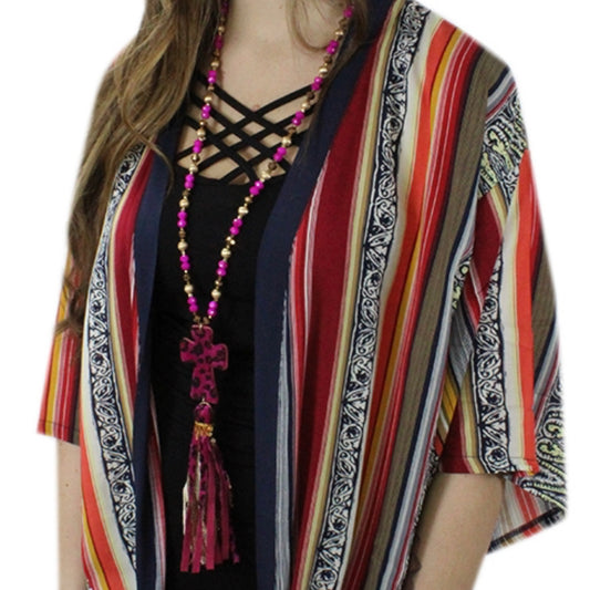 Hot Pink Cross Fabric Tassel Necklace - Heather's Heavenly Boutique