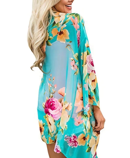 Turquoise Floral Sheer Kimono - Heather's Heavenly Boutique