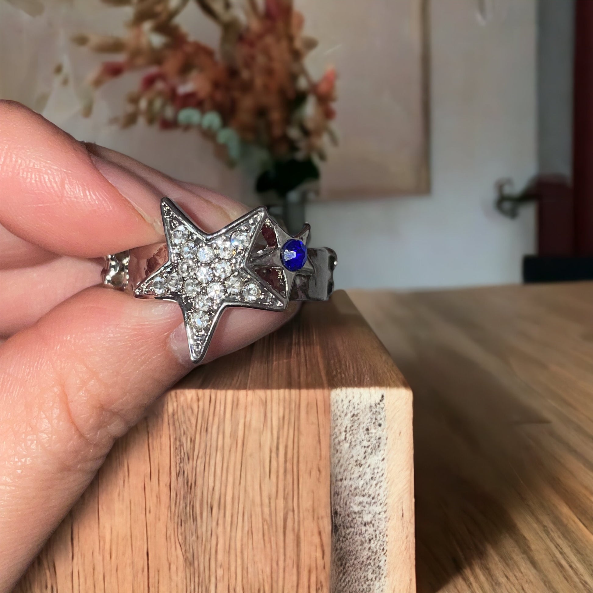 Rhinestone Star Ring Blue Silver - Heather's Heavenly Boutique