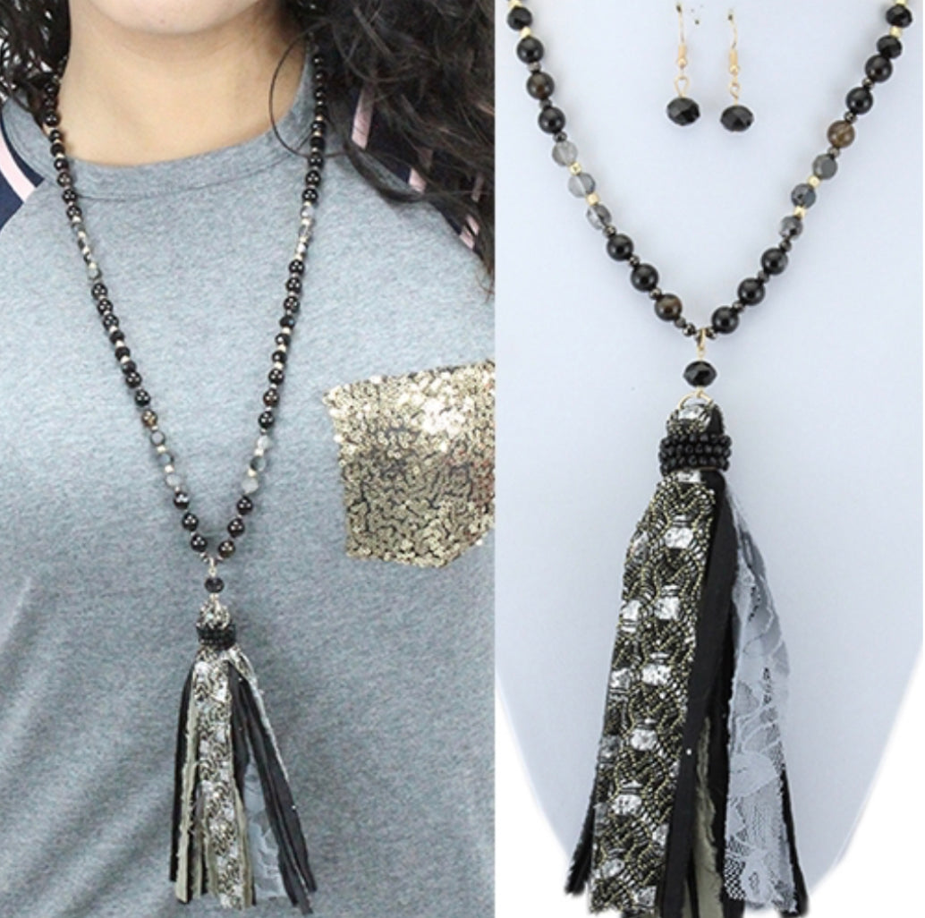 Date Night Black Fabric Tassel Necklace - Heather's Heavenly Boutique