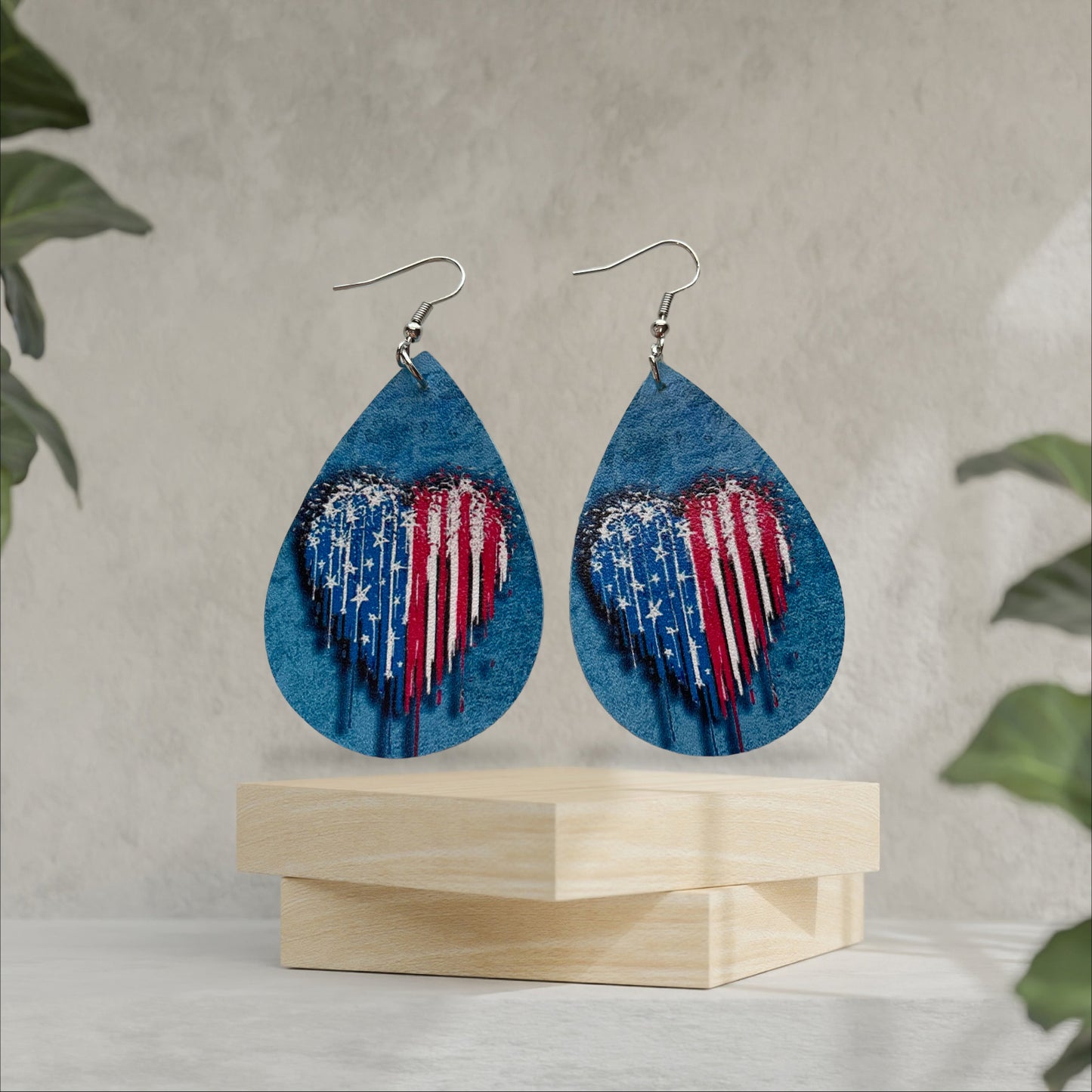 American Patriotic Teardrop Heart Earrings - Heather's Heavenly Boutique