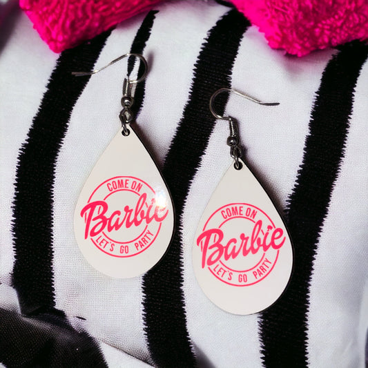 Barbie Party Wooden Teardrop Handmade Sublimation Earrings - Heather's Heavenly Boutique