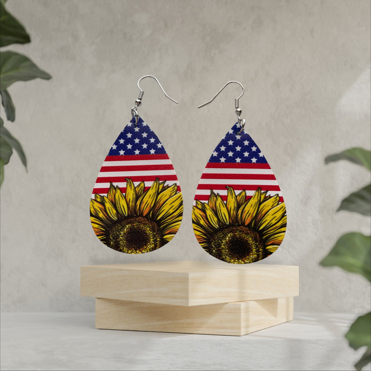 American Patriotic Sunflower Teardrop Earrings - Heather's Heavenly Boutique