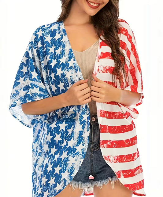 American Patriotic Flag Print Kimono - Heather's Heavenly Boutique