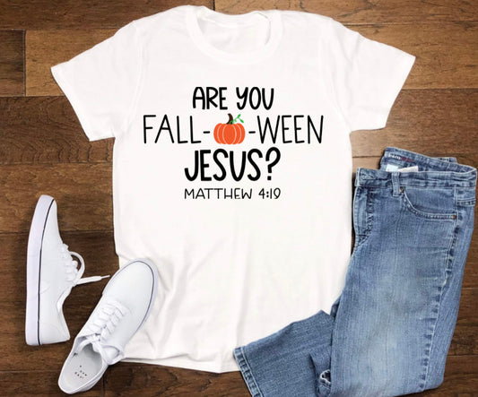 Fall-o-ween Jesus White Graphic Women’s T-shirt (Size Up)