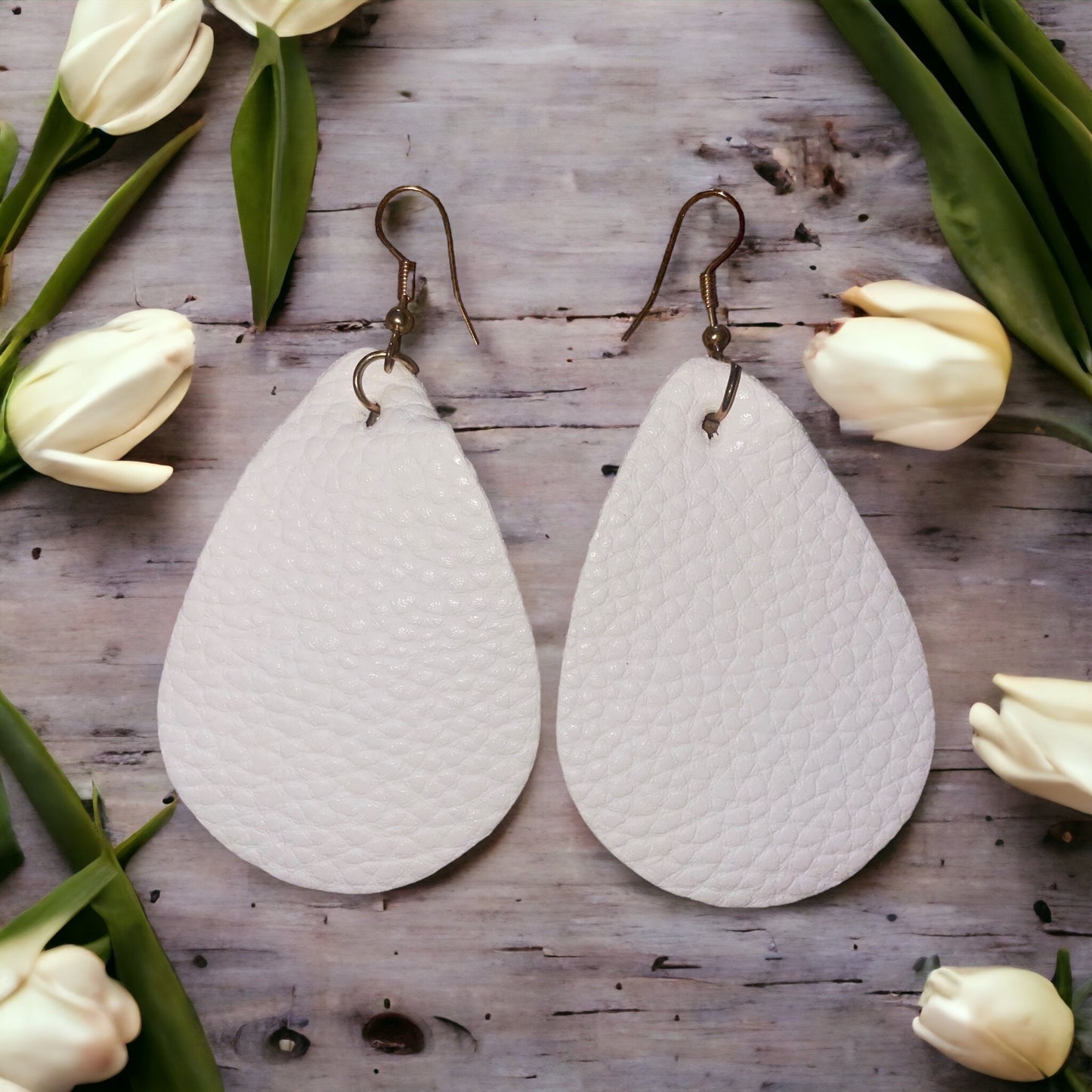 White Faux Leather Teardrop Earrings - Heather's Heavenly Boutique