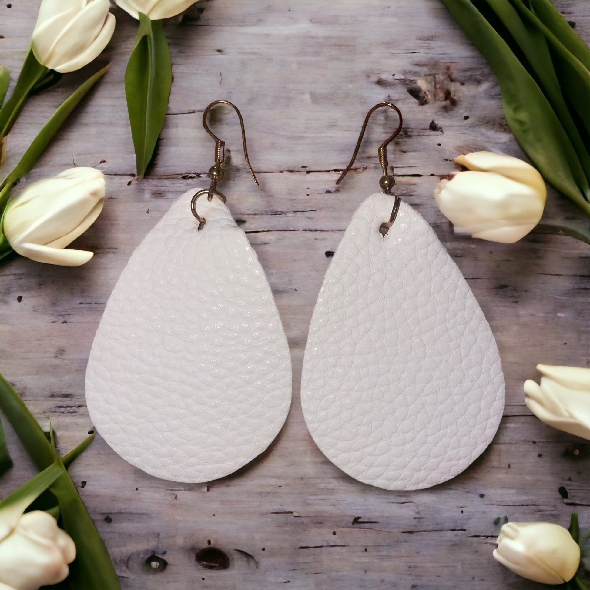 White Faux Leather Teardrop Earrings - Heather's Heavenly Boutique