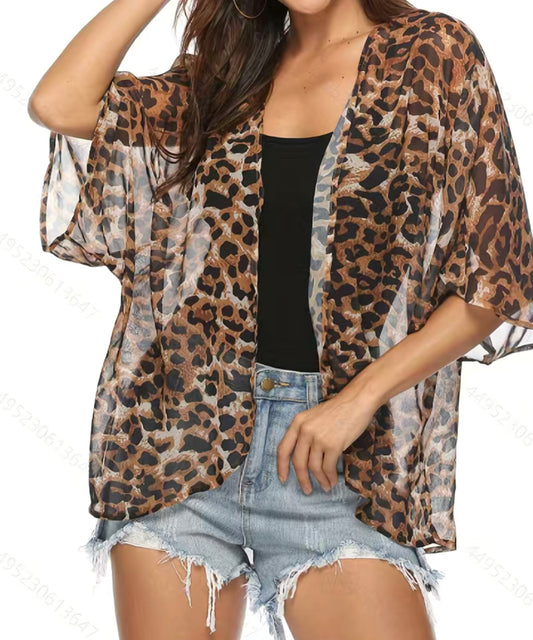 Leopard Sheer Coverup Kimono - Heather's Heavenly Boutique