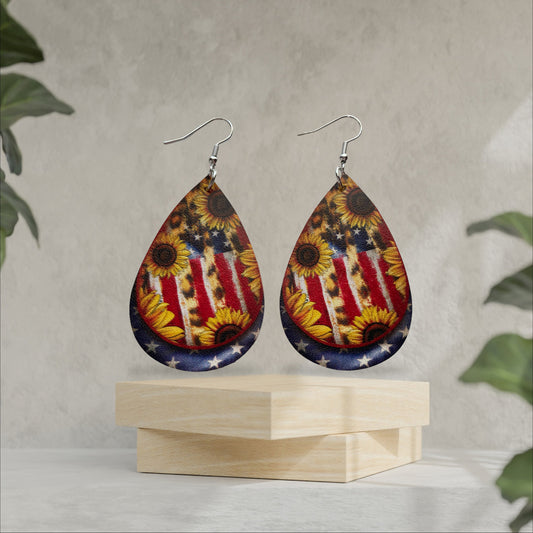 American Patriotic Teardrop Leopard and Sunflower Print Earrings - Heather's Heavenly Boutique