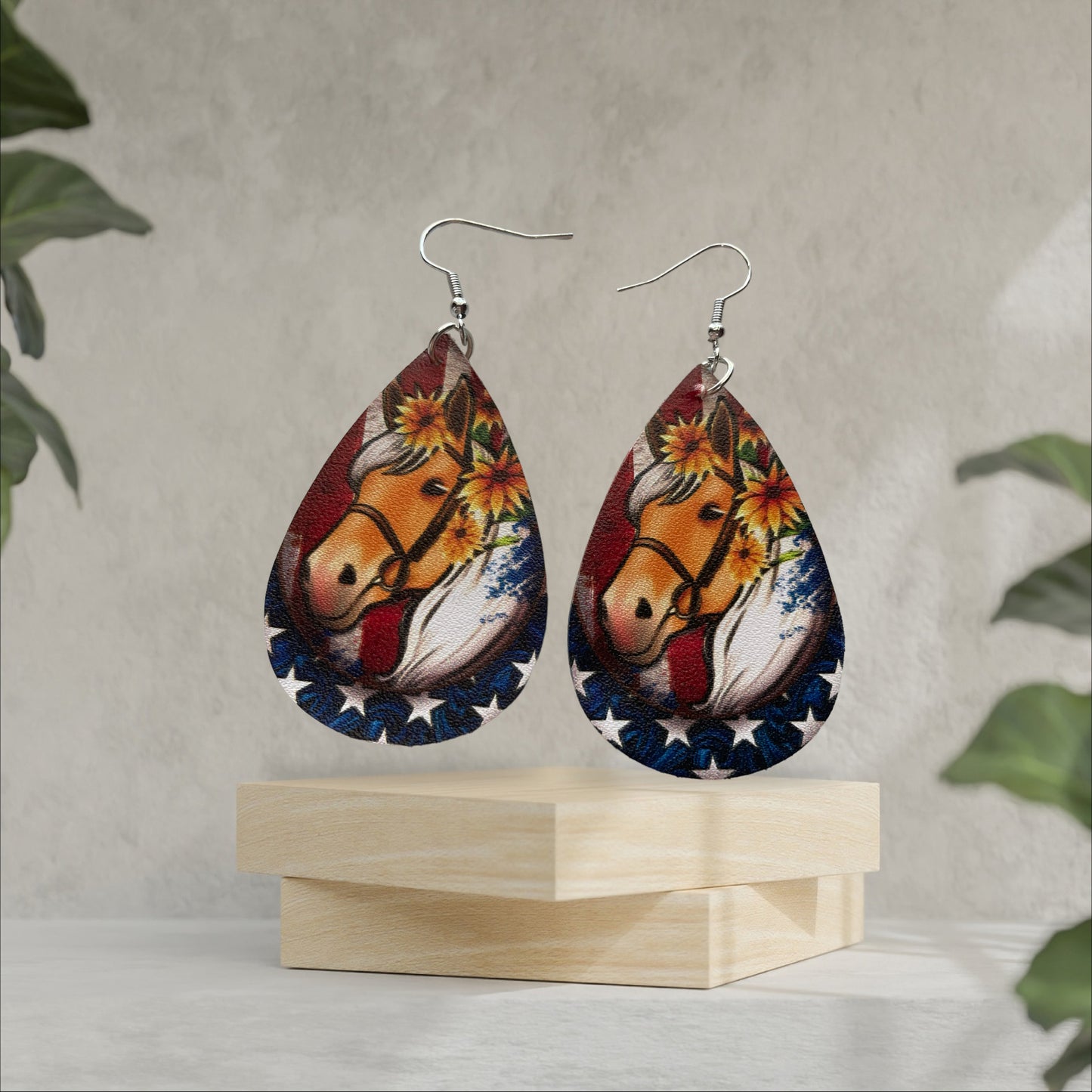 American Patriotic Horse Teardrop Earrings - Heather's Heavenly Boutique