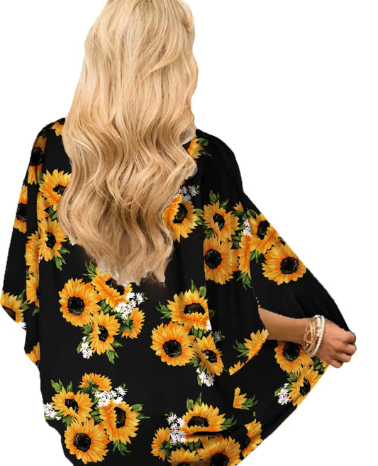 Black Sunflower Sheer Kimono - Heather's Heavenly Boutique