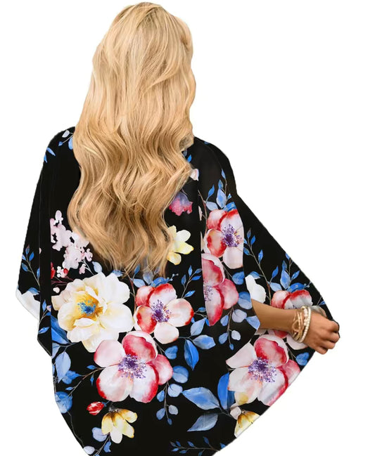 Navy Floral Sheer Kimono - Heather's Heavenly Boutique