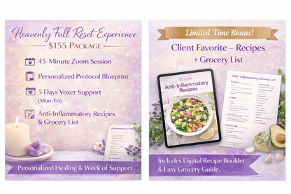 Two promotional flyers for a wellness package with text and images of a candle and recipe book.