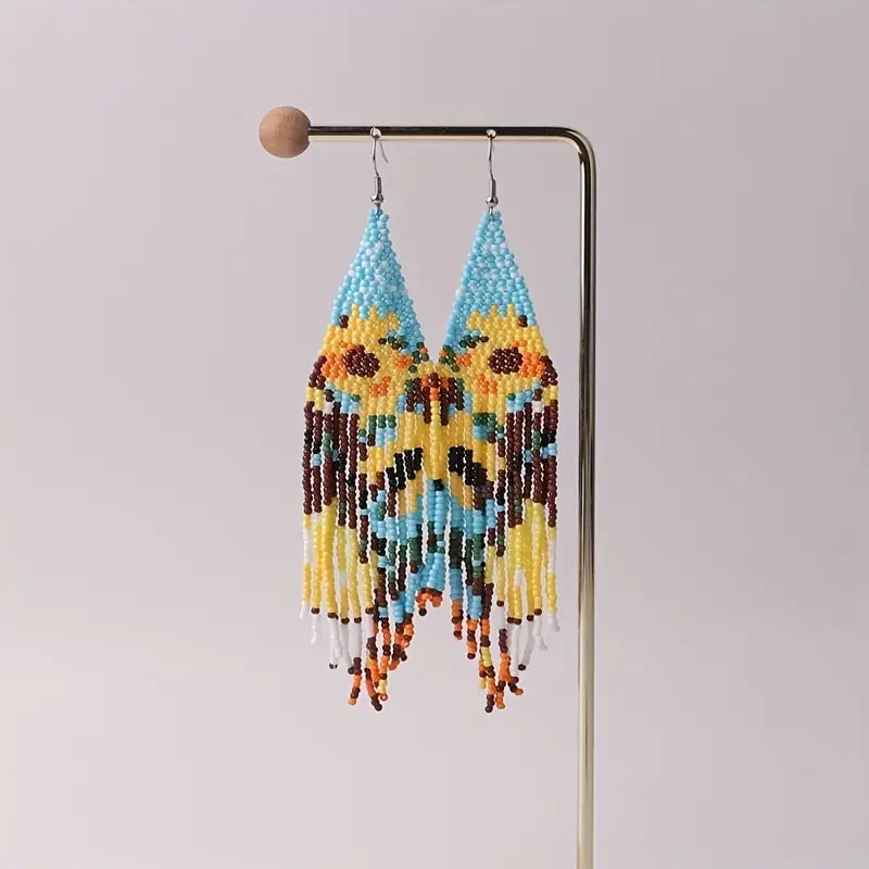 Bohemian Flower Fringe Seed Bead Dangle Earrings - Heather's Heavenly Boutique