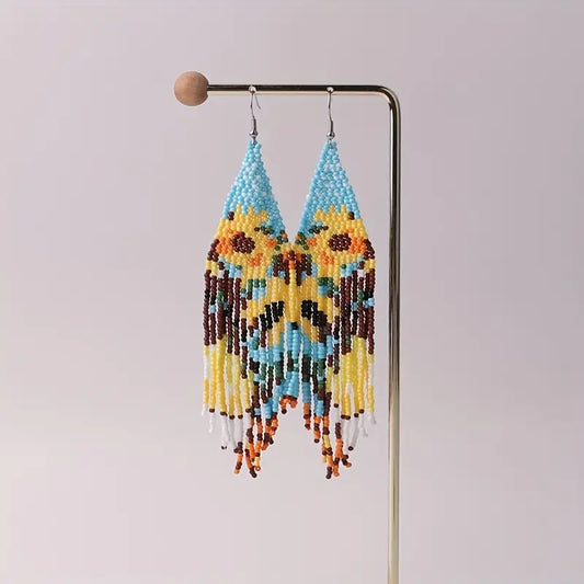 Bohemian Flower Fringe Seed Bead Dangle Earrings - Heather's Heavenly Boutique