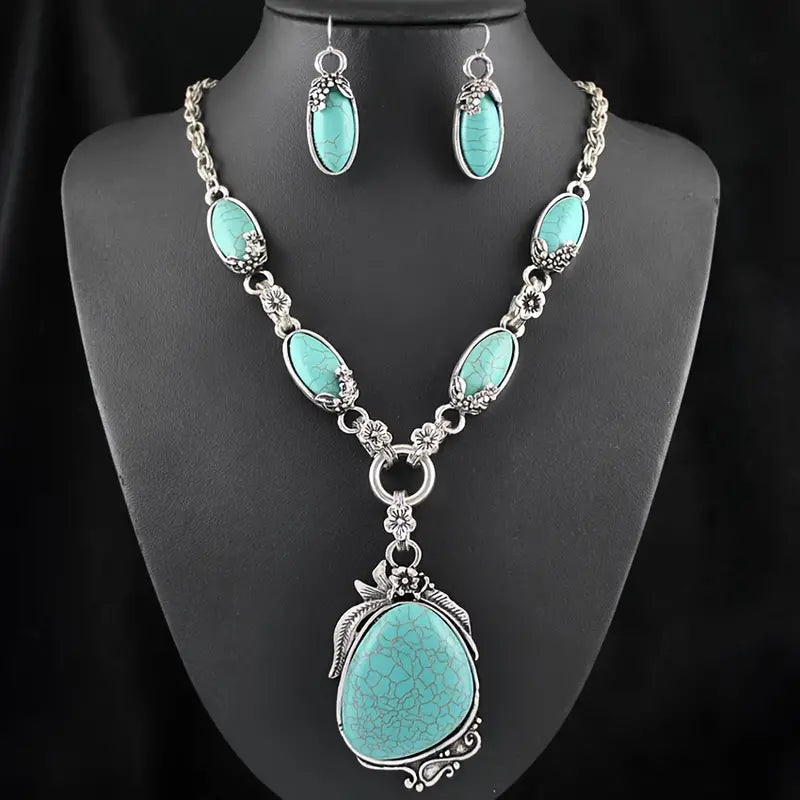 Western Turquoise Big Pendant Necklace - Heather's Heavenly Boutique