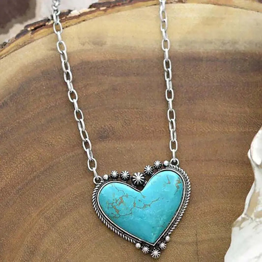 Western Turquoise Heart Pendant Necklace - Heather's Heavenly Boutique