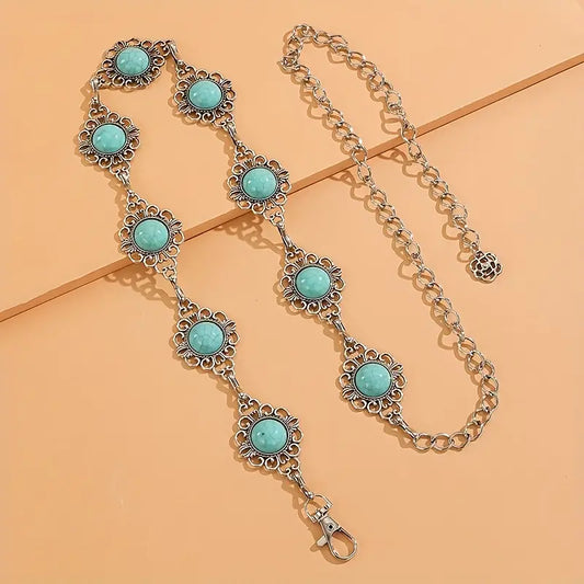 Western Turquoise Chain Waist Belt - Heather's Heavenly Boutique