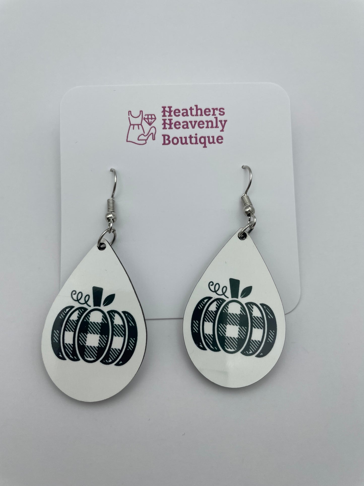 Fall Black and White Plaid Pumpkin Handmade Sublimation Earrings - Heather's Heavenly Boutique