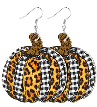 Fall Seasonal Pumpkin Plaid Leopard Faux Leather Earrings - Heather's Heavenly Boutique