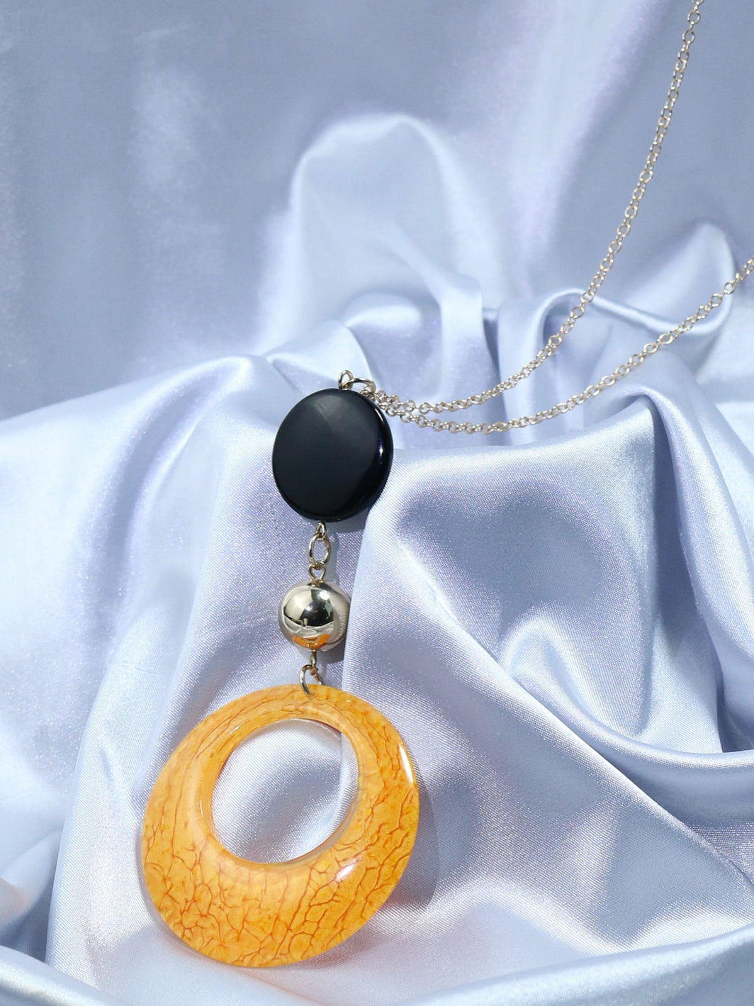 Round Orange Acrylic Crackle Long Charm Necklace - Heather's Heavenly Boutique