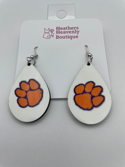 Fall for Football College Clemson Teardrop Sublimation Earrings - Heather's Heavenly Boutique