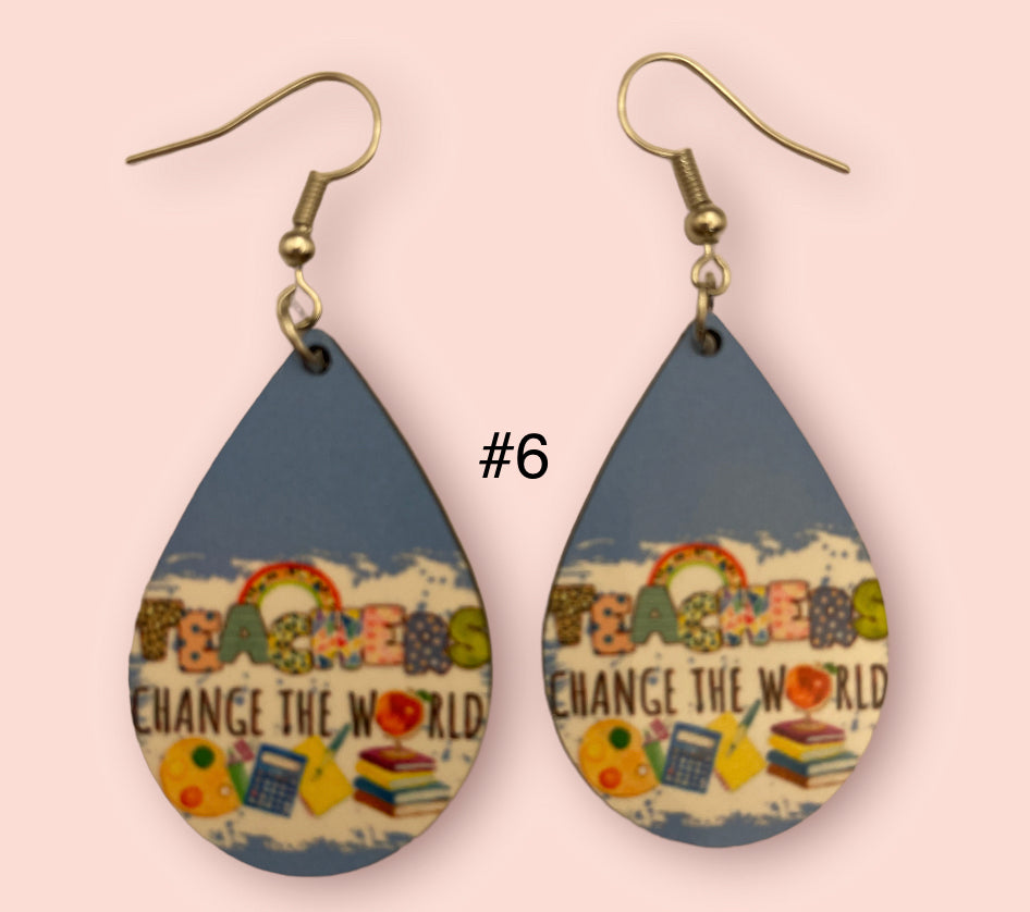 Teacher Love Handmade Sublimation Teardrop Earrings - Heather's Heavenly Boutique