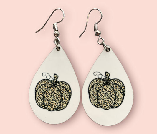Leopard Fall Pumpkin Handmade Sublimation Earrings - Heather's Heavenly Boutique