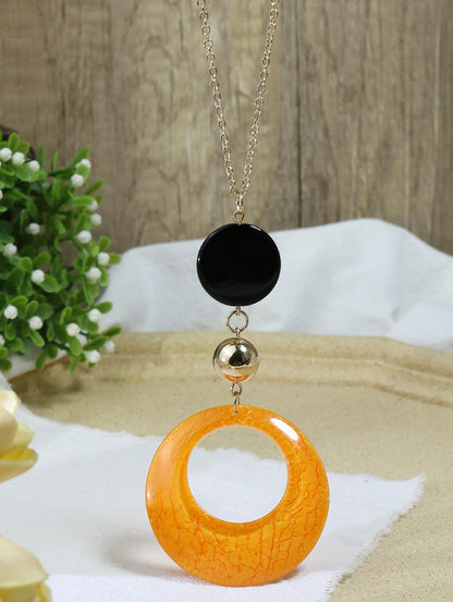 Round Orange Acrylic Crackle Long Charm Necklace - Heather's Heavenly Boutique
