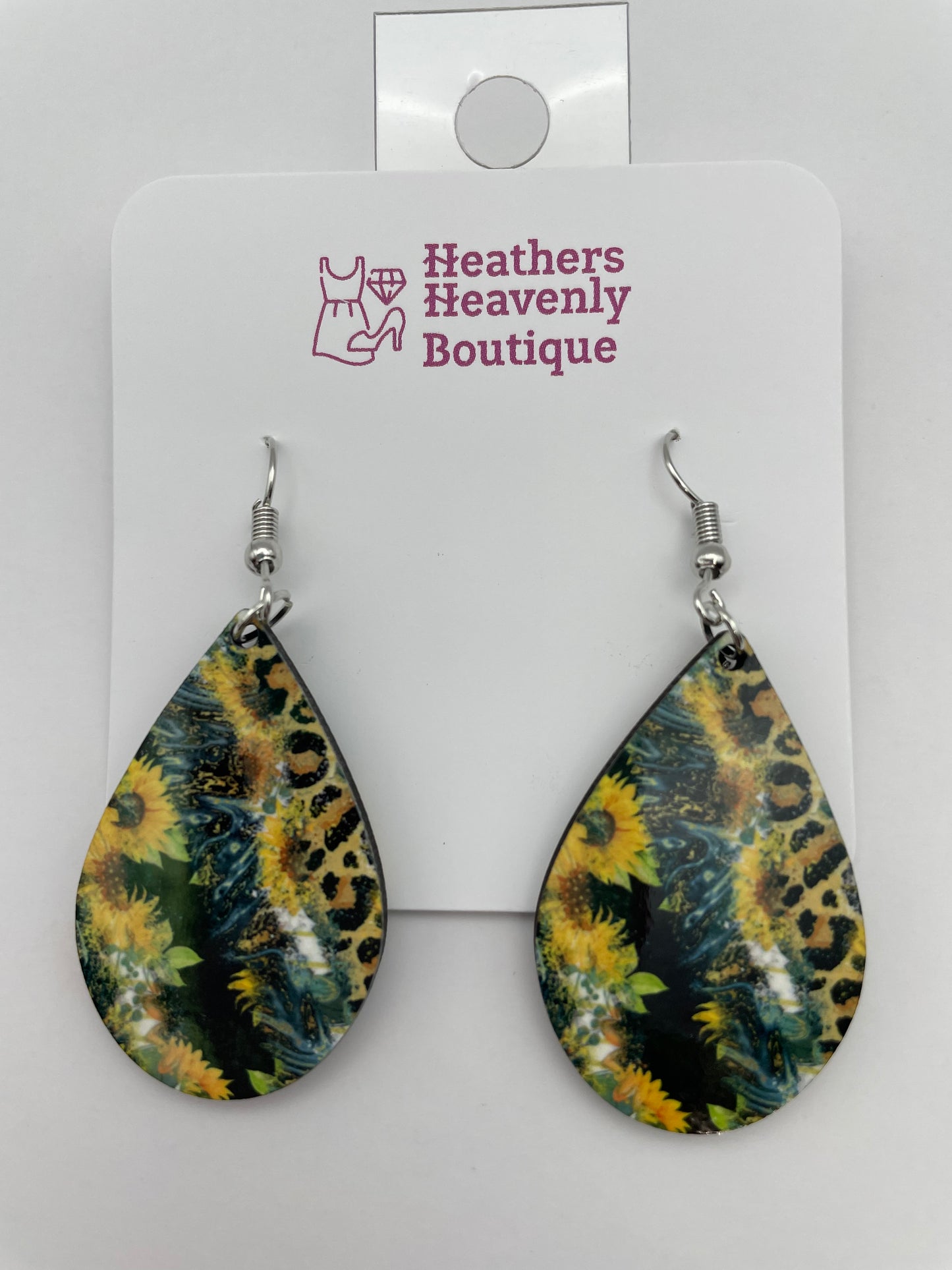 Multi Leopard Print Sunflower Teardrop Sublimation Earrings - Heather's Heavenly Boutique