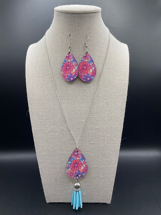 Multi Floral Handmade Sublimation Necklace and Earring Set - Heather's Heavenly Boutique