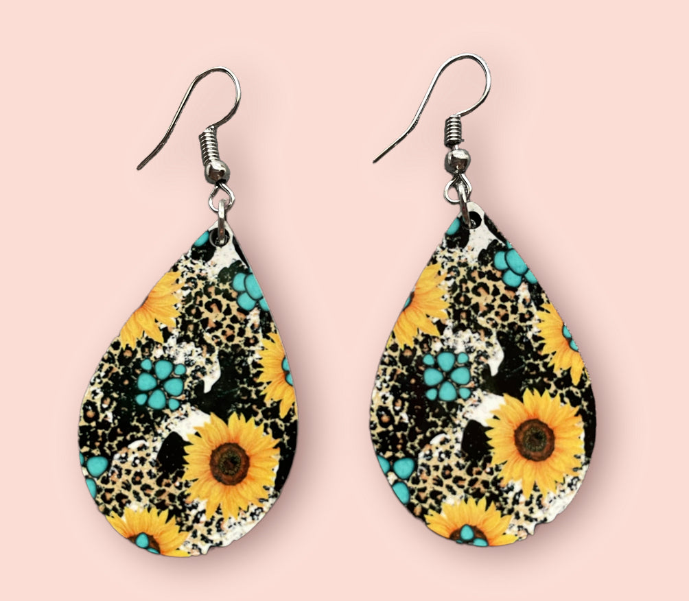 Multi Sunflower Teardrop Sublimation Handmade Earrings - Heather's Heavenly Boutique