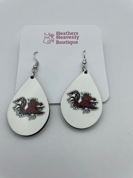 Fall for Football Gamecocks Teardrop Handmade Sublimation Earrings - Heather's Heavenly Boutique
