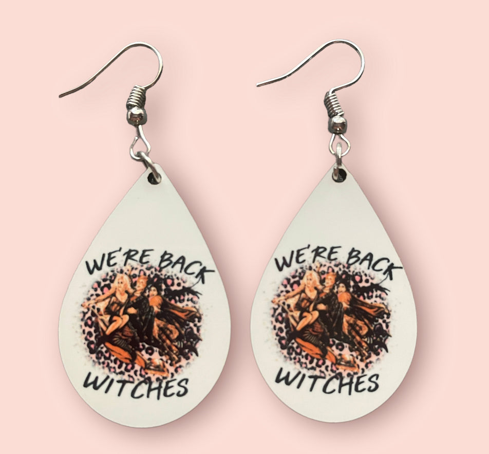 Hocus Pocus Halloween Handmade Sublimation Teardrop Earrings - Heather's Heavenly Boutique