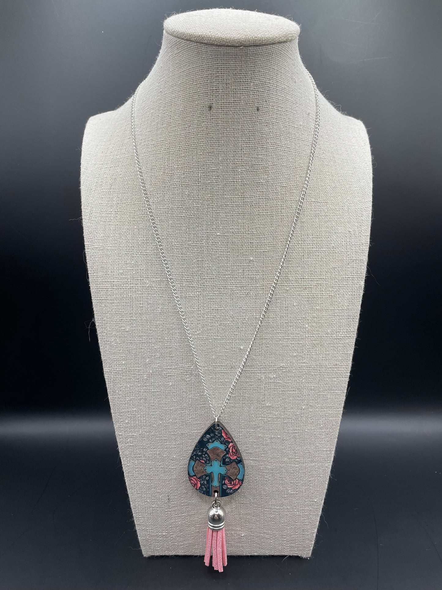 Multi Pink and Blue Teardrop Handmade Sublimation Necklace - Heather's Heavenly Boutique