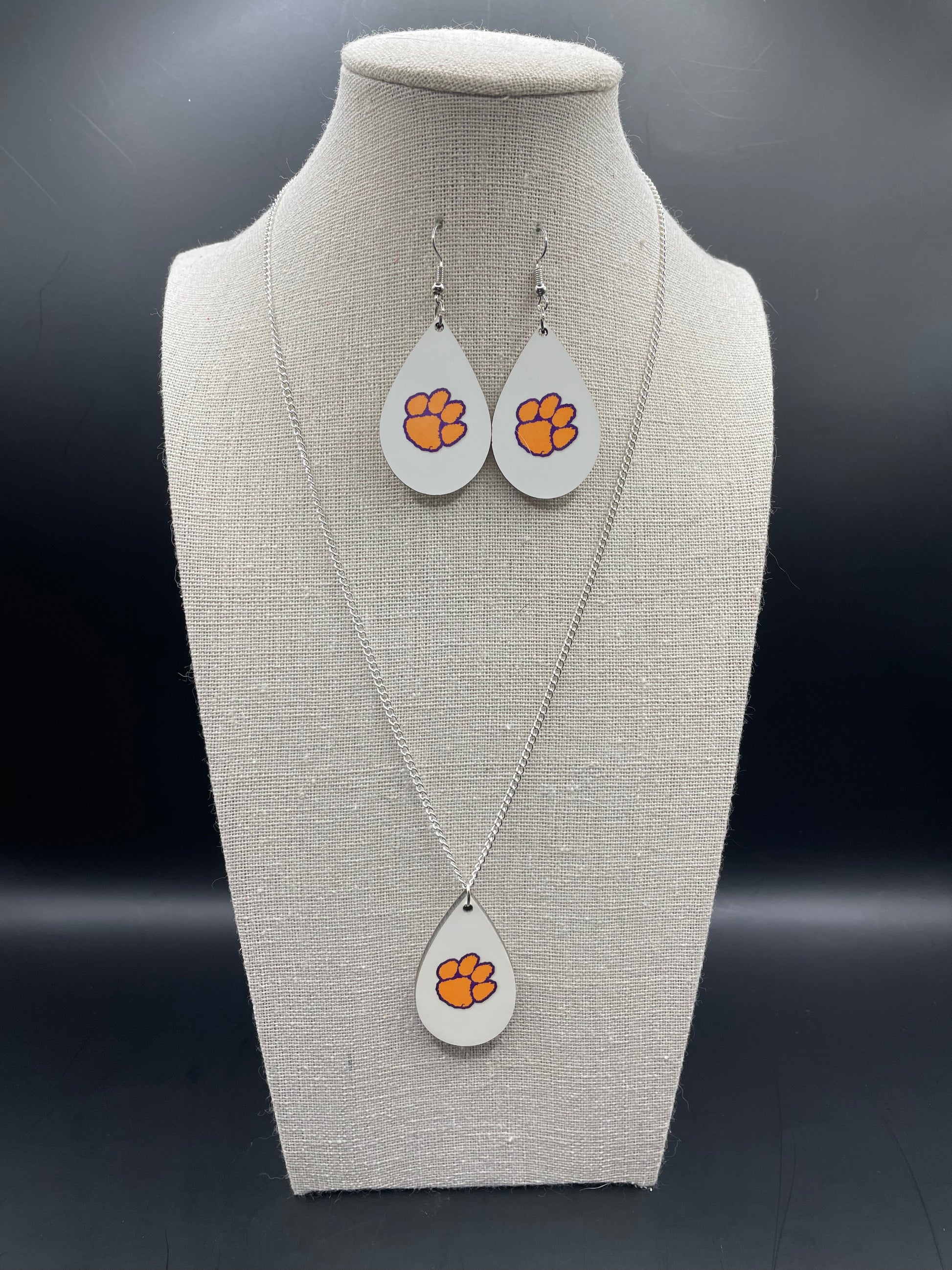 Fall for Football Clemson Handmade Sublimation Necklace and Earring Set - Heather's Heavenly Boutique