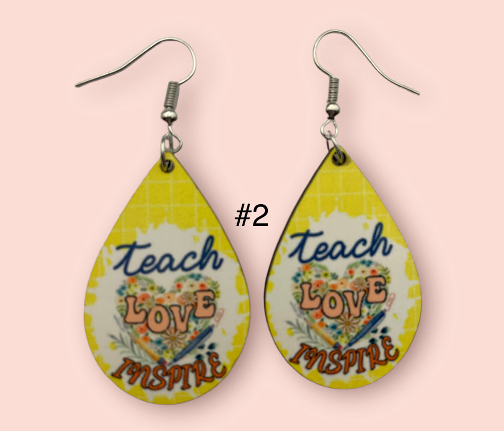 Teacher Love Handmade Sublimation Teardrop Earrings - Heather's Heavenly Boutique