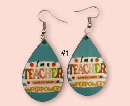 Teacher Love Handmade Sublimation Teardrop Earrings - Heather's Heavenly Boutique