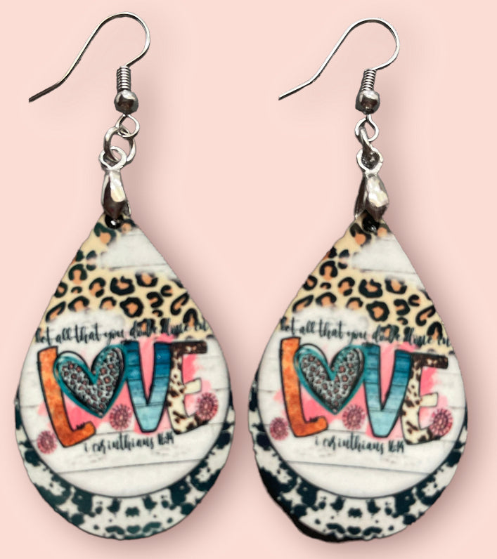 Love, Faith, Pray and Cross Handmade Sublimation Earrings - Heather's Heavenly Boutique