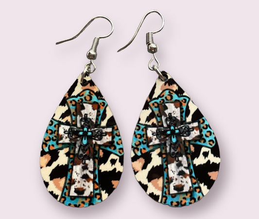 Multi Red, Blue and Gray Cross Handmade Sublimation Earrings - Heather's Heavenly Boutique