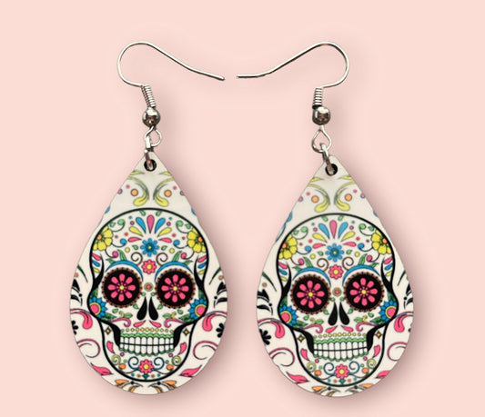 Sugar Skulls Handmade Sublimation Teardrop Earrings - Heather's Heavenly Boutique