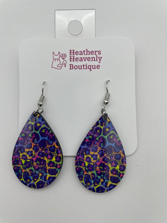 Colorful Leopard Print Teardrop Sublimation Handmade Earrings - Heather's Heavenly Boutique