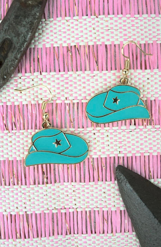 New Release Western Turquoise Grandbluff Cowboy Hat Dangle Earrings - Heather's Heavenly Boutique