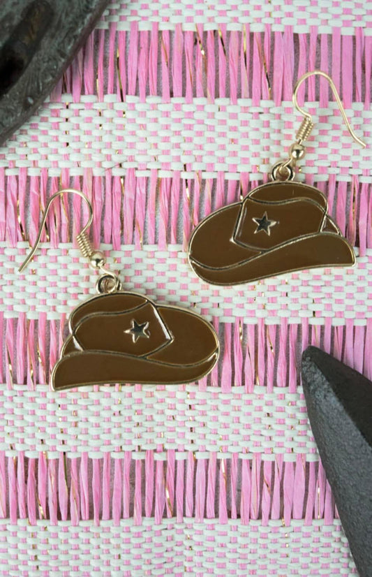 Brown Grandbluff Cowboy Hat Dangle Earrings - Heather's Heavenly Boutique