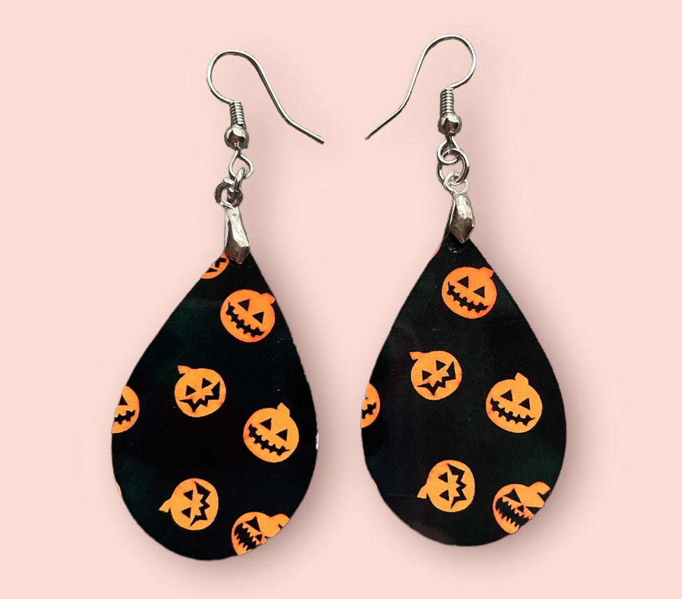 Pumpkin Halloween Pattern Handmade Sublimation Earrings - Heather's Heavenly Boutique