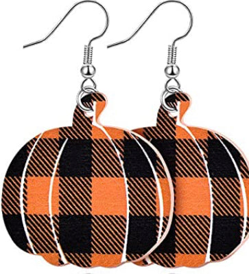 Fall Seasonal Pumpkin Plaid Leopard Faux Leather Earrings - Heather's Heavenly Boutique