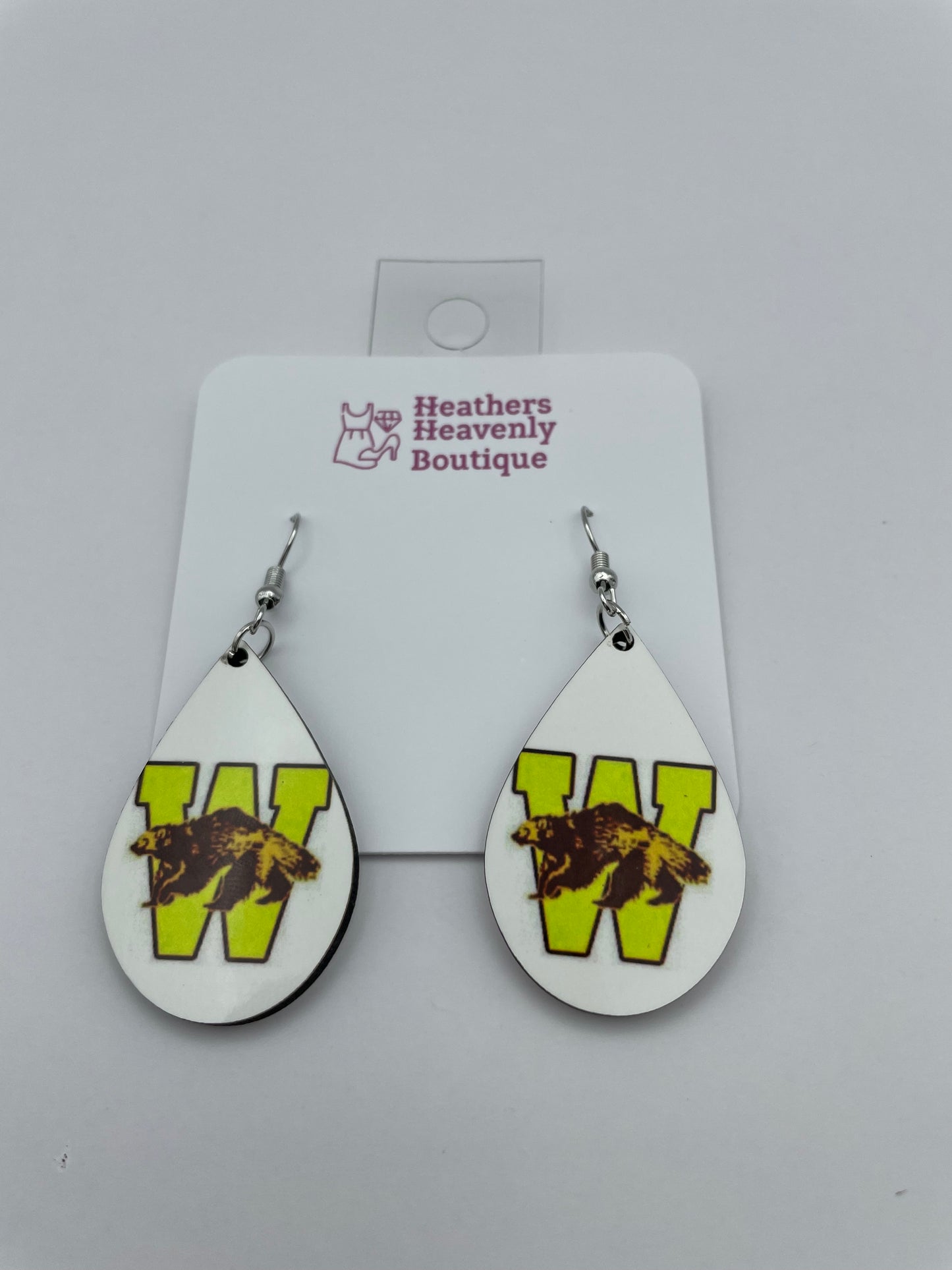 High School Football Woodruff Wolverine Teardrop Handmade Sublimation Earrings - Heather's Heavenly Boutique